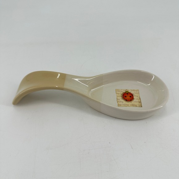 Other - Ceramic Ladybug Spoon Rest Cream and Tan Glossy Kitchen Decor